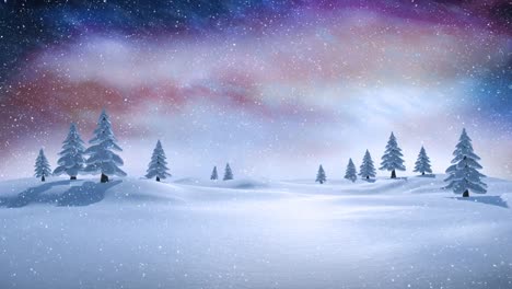 Animation-of-snow-falling-over-winter-landscape