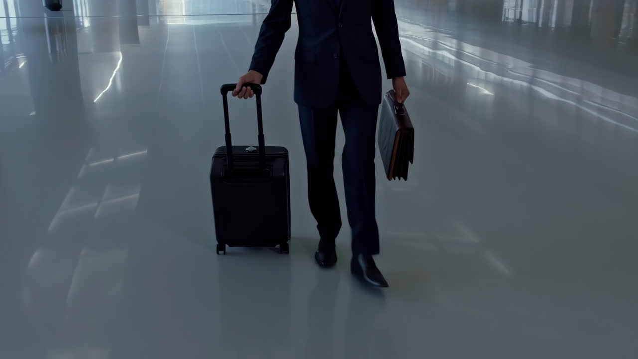 Empresario Caminando con Equipaje en un Edificio Moderno