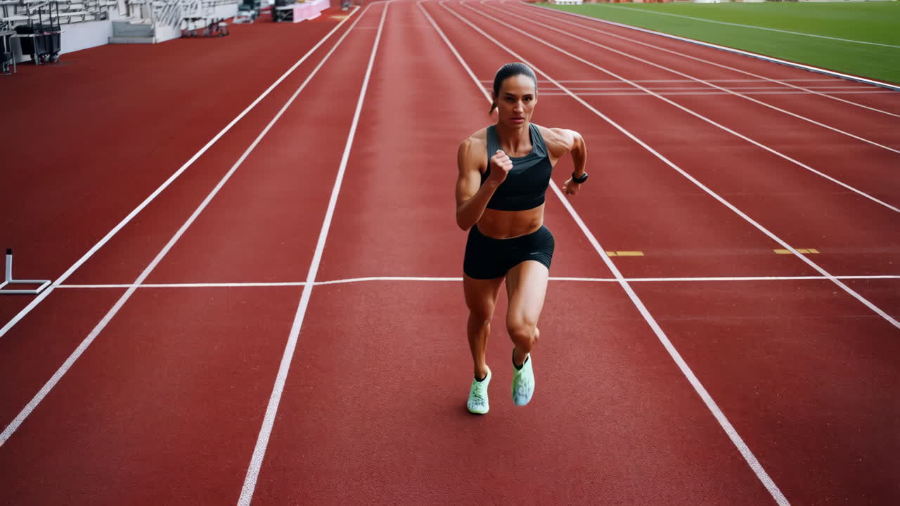 Female Athlete Running on a Track and Field