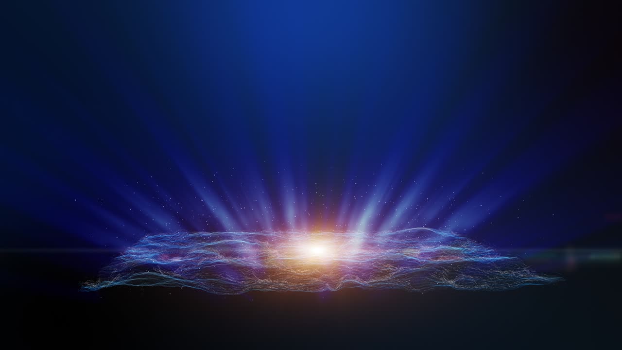 paesaggio blu e scintilla di luce scintilla fascio di luce con effetto di particelle di polvere sfondo astratto.