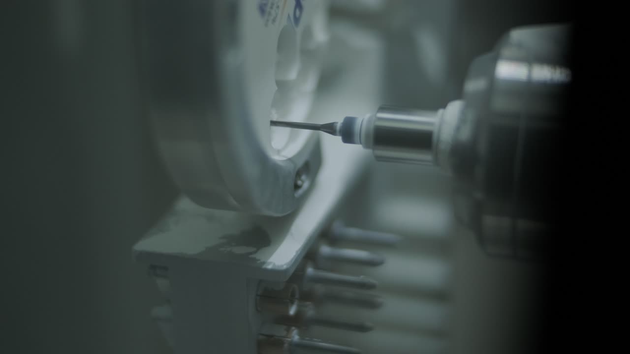 CNC Machine Cutting Zirconia Crowns from Unfired Zirconia