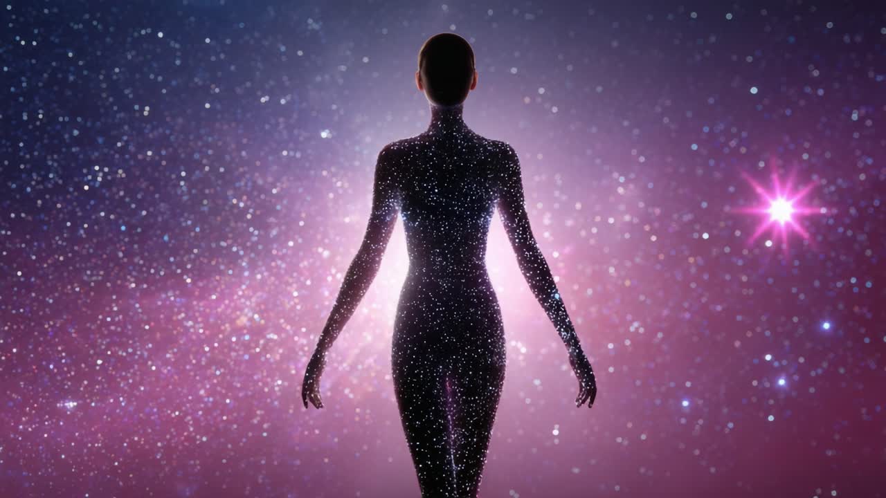 A Mystical Journey Through the Cosmos: A Silhouette Framed by Glittering Stars and Cosmic Wonders, Emanating a Sense of Wonder and Exploration in the Depths of Space