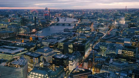 aerial view of london skyline at dusk