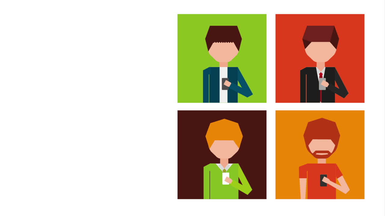 Four Person Icons with Smartphones