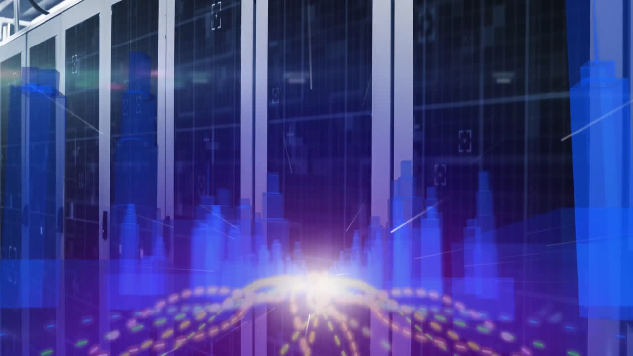 modelo de ciudad en 3d contra la sala de servidores