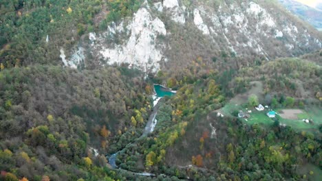 Aerial-view-of-the-Tara-Canyon-in-the-fall-season-as-the-sunset-occurs-during-the-valley