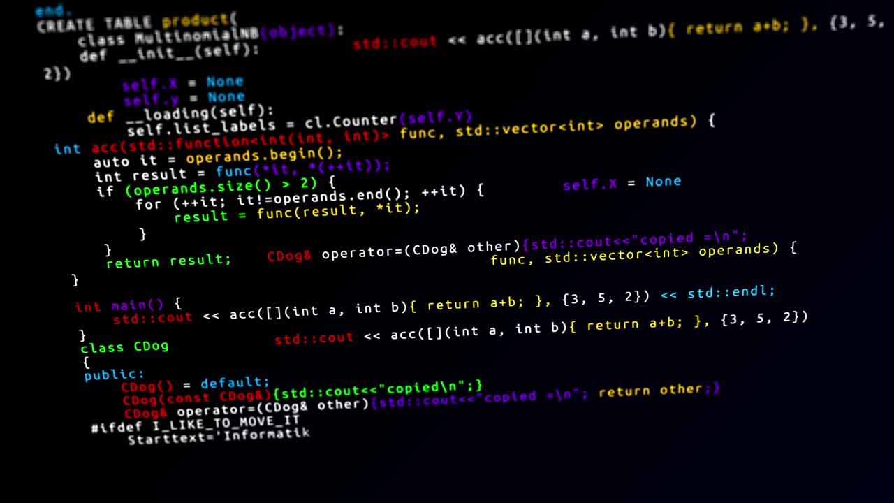 Software codes sliding on the screen scrolling through a page of html code loop animation code