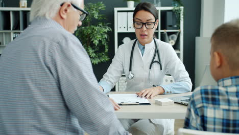 doctor consultation with patient and family