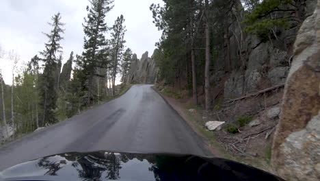 Time-lapse-driving-Needles-Highway-in-Custer-State-Park,-South-Dakota