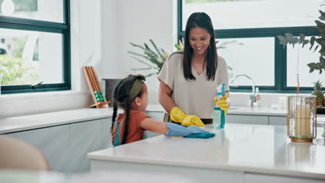 mother and daughter cleaning kitchen