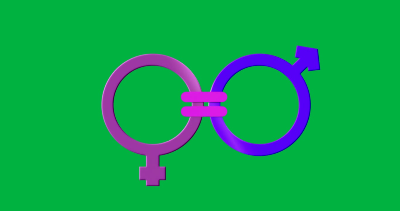 Gender symbols floating on transparent background, featuring double-bar equals sign in education