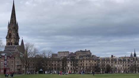 wide view of barclay viewforth church with edinburgh castle in the background, edinburgh