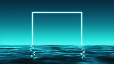 loop square neon shape reflected over blue water