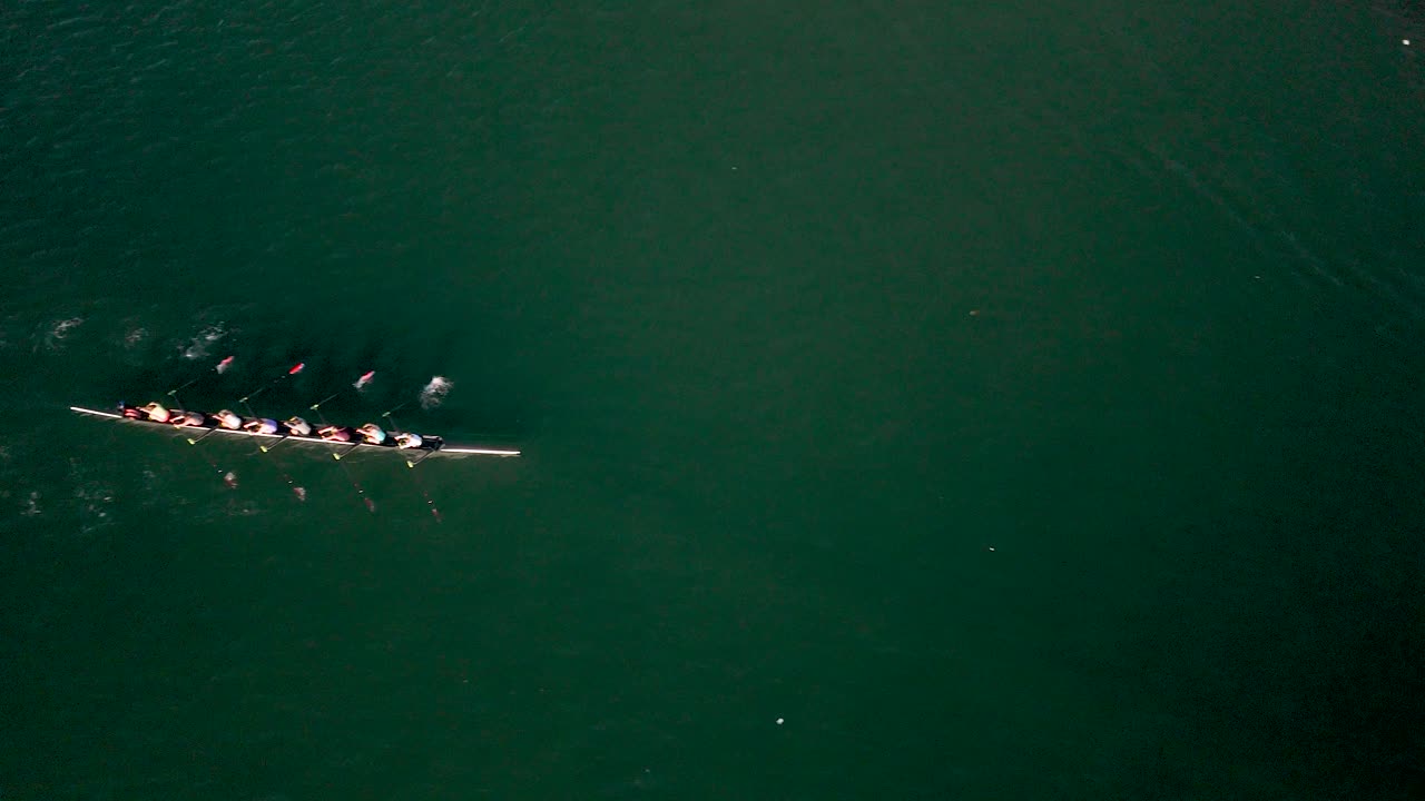 Aerial View Of Rowers In Eight-oar Rowing Boats Near Marina Del Rey In California, USA
