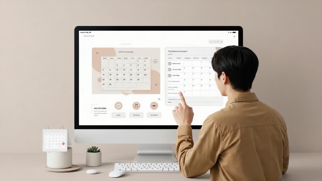 User Interacting with a Modern Digital Calendar on a Computer Screen, Engaging with Features for Efficient Time Management and Scheduling