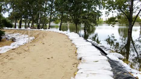 flood protection with sandbags in a park
