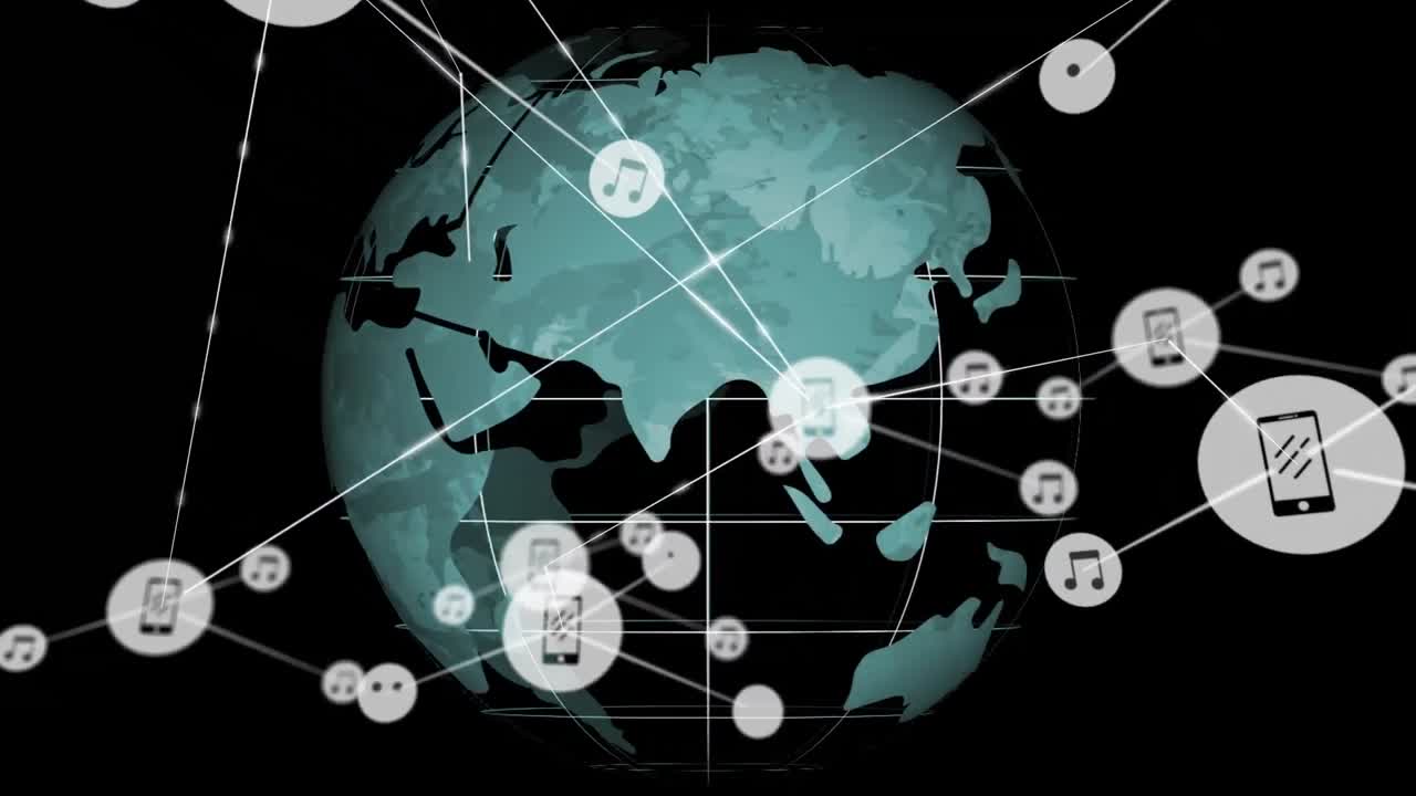 전 세계에 있는 아이콘과 연결된 네트워크의 애니메이션