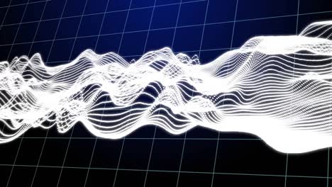 Animation-of-dynamic-wave-pattern-over-grid-pattern-against-blue-background