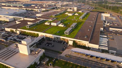 aerial view of ford factory with green roof