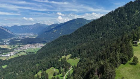 stunning aerial view of austrian alps valley