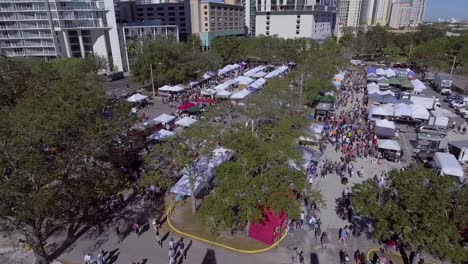 4K-Aerial-Drone-Video-of-Shoppers-at-Farmers-Market-in-Downtown-St