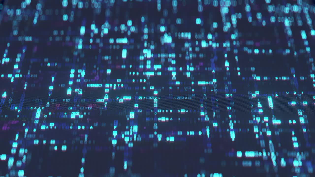 Blue machine hex-code on screen seamless loop 3D render animation