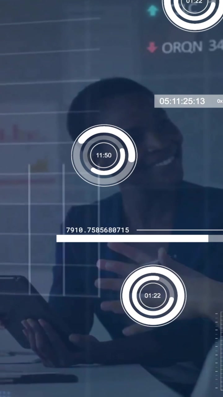 Animation of diagrams and data processing over diverse businesswomen talking