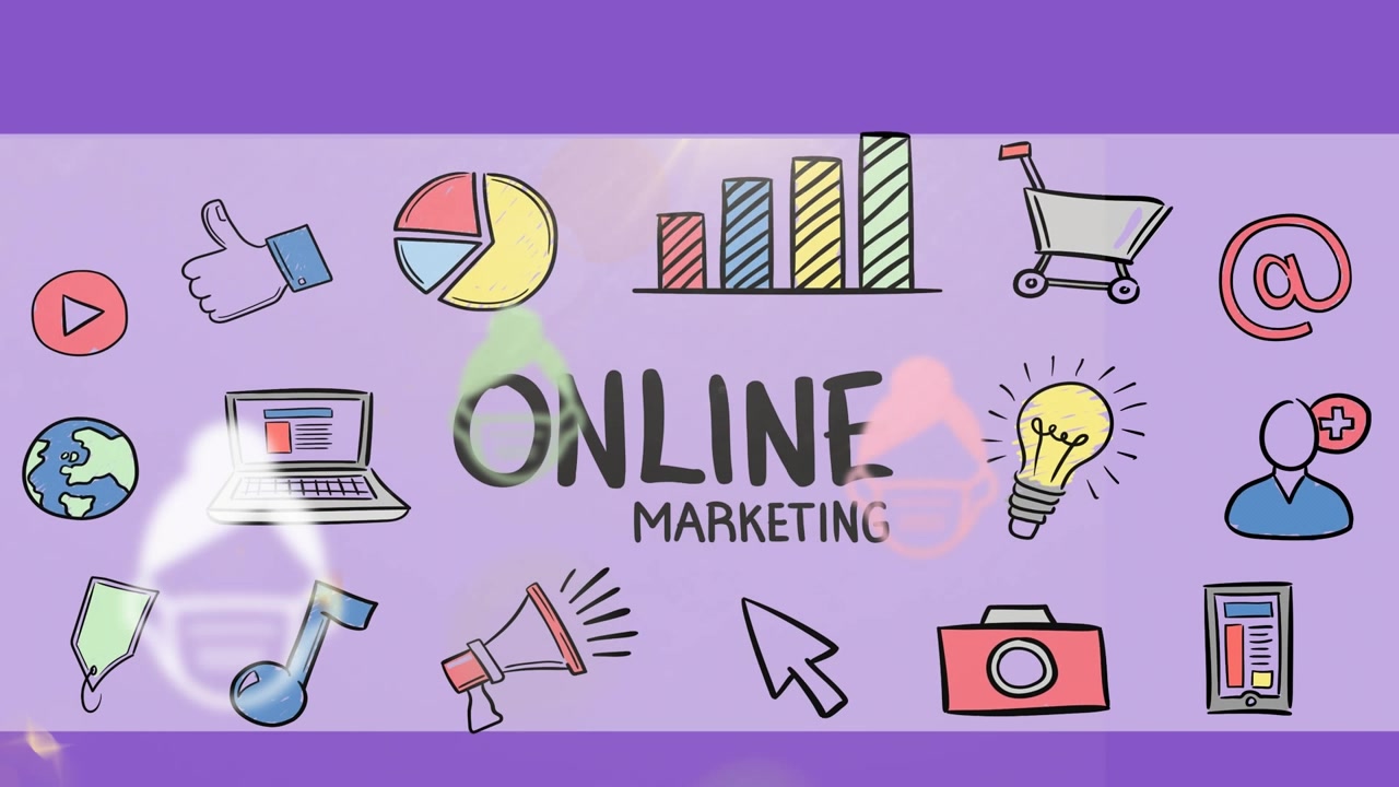 Animation of online marketing text with infographic icons over human faces wearing masks