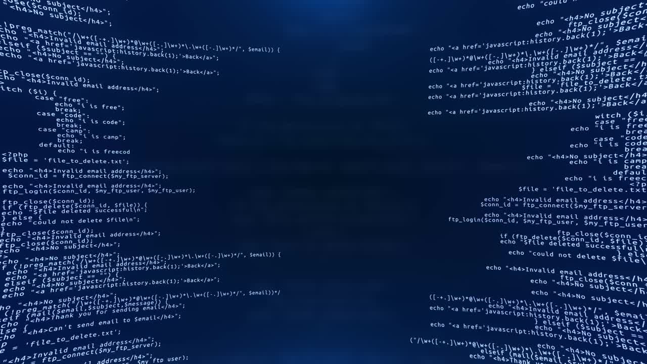 3D Hacking code data flow stream on blue Screen Animation.