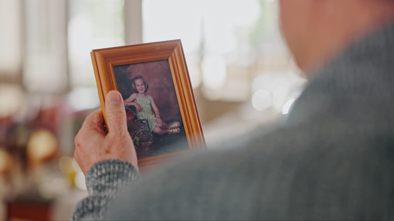 Photograph, senior person and hands for memory