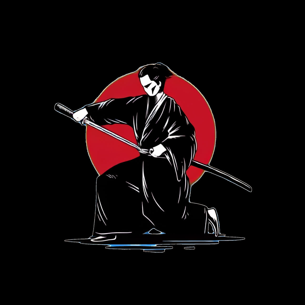 Samurai kneeling with katana animation isolated asset, transparent 4K video, alpha channel, ProRes