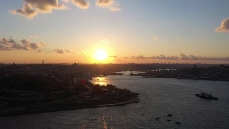 istanbul city at sunset and golden horn bay. aerial view