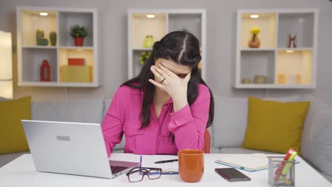 home office worker woman has eye pain.