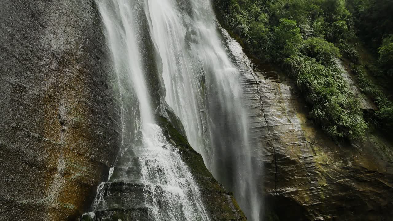 Shine Falls Waterfall in Hawkes Bay, New Zealand Nature Forest - Low Angle