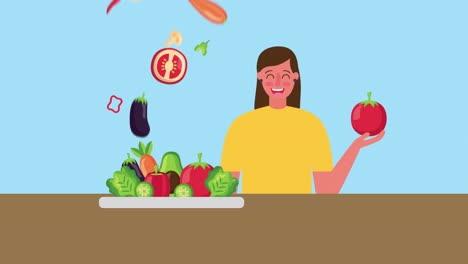 woman with fresh healthy food in dish