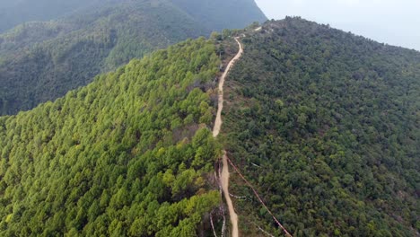 un vuelo aéreo sobre las estribaciones boscosas de las montañas del himalaya en nepal