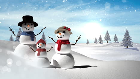 snowmen family with christmas winter landscape