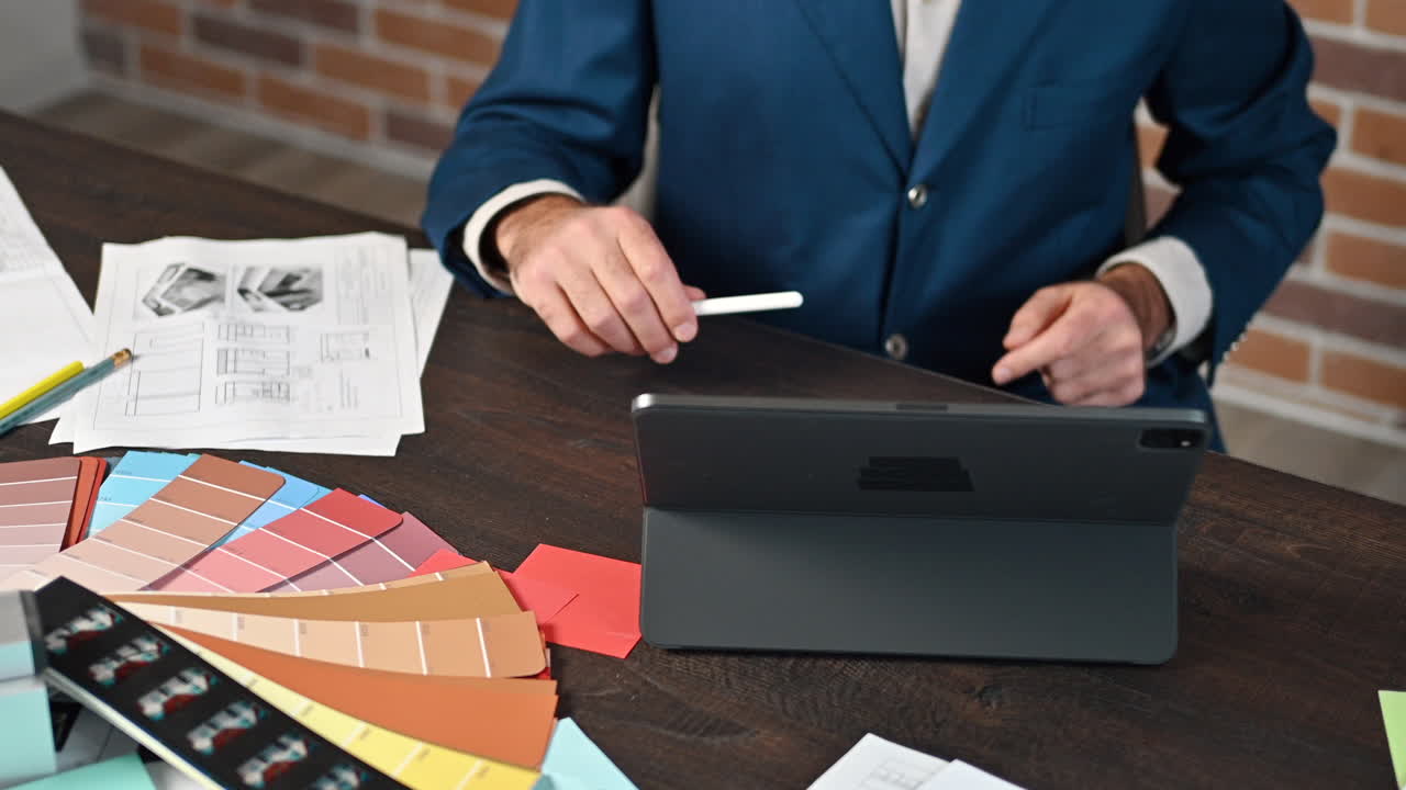 Man talking on a web conference at an office