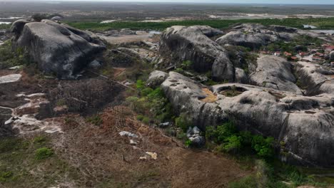 rocky landscape and small town in chaval, ceará, brazil, aerial view