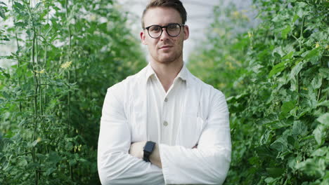 scientist in a greenhouse