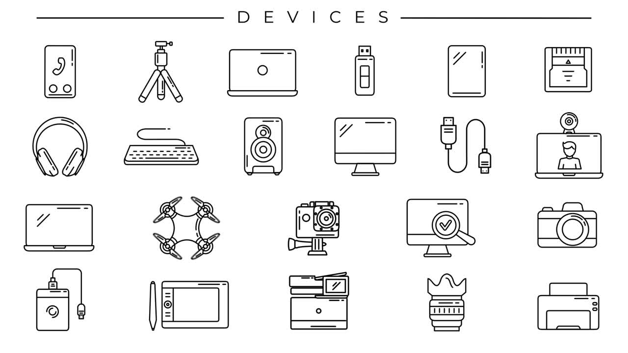 colección de dispositivos de iconos de línea en el canal alfa.