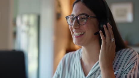 Woman,-laptop-and-home-for-call-center