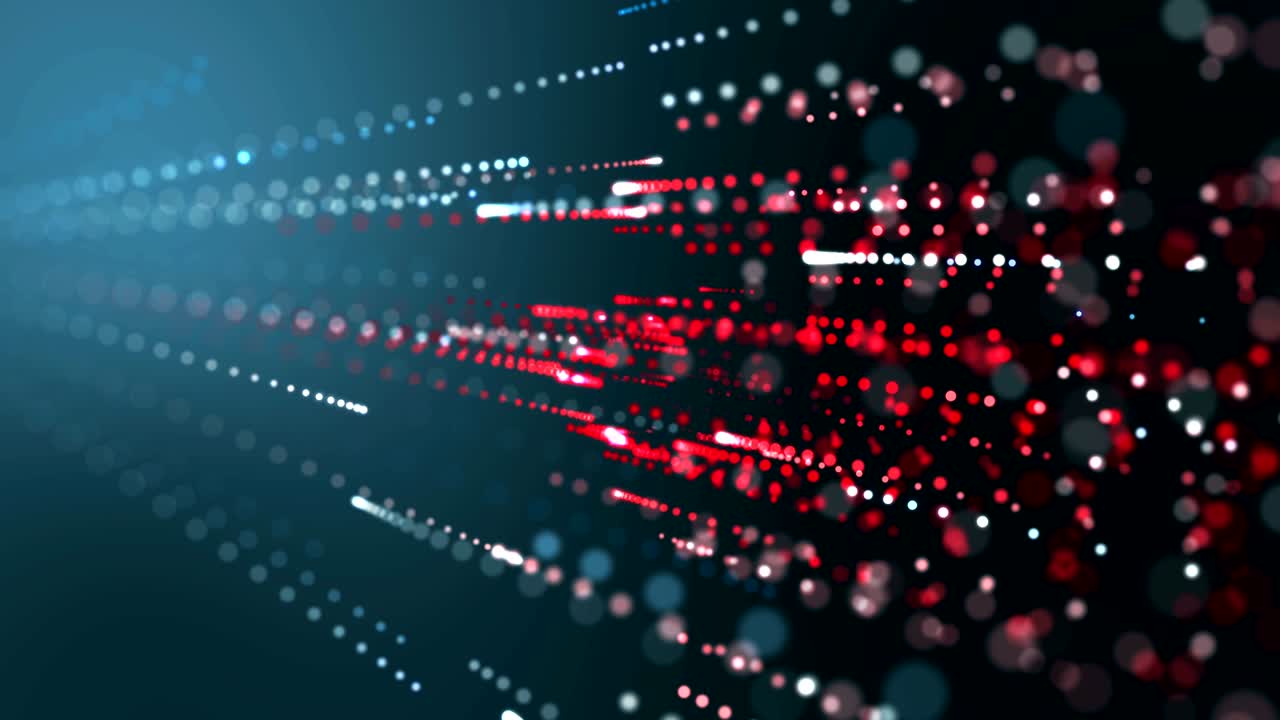 Moving data particles in virtual space technology background