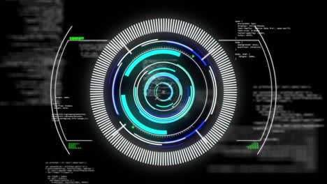 Animation-Beleuchteter-Ladekreise-Und-Computersprache-Auf-Schwarzem-Hintergrund