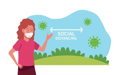 woman wearing medical mask in the camp animation