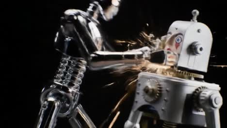 an engaging encounter between two distinct robot characters, showcasing their unique designs and emotional expressions in a captivating scene