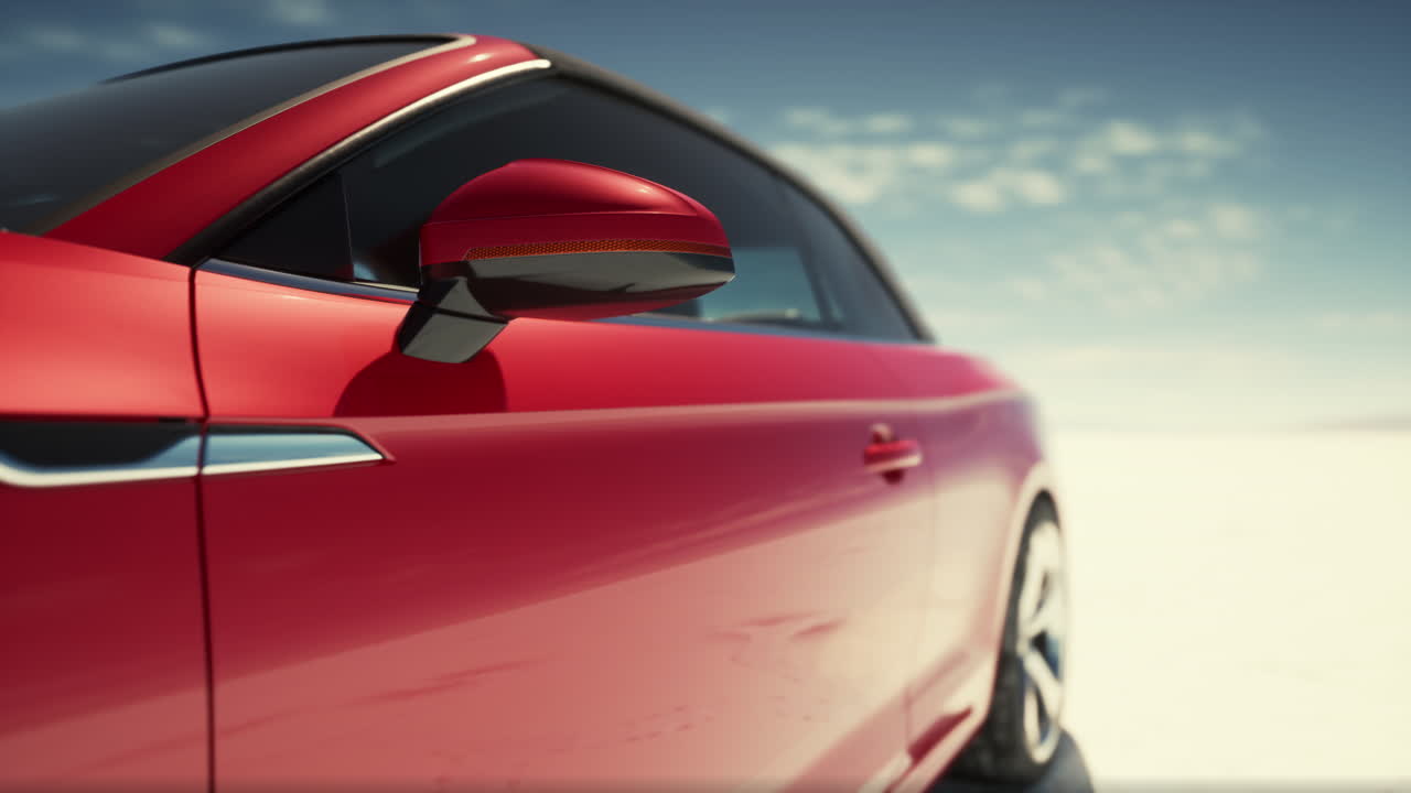 coche deportivo convertible rojo en un paisaje desértico