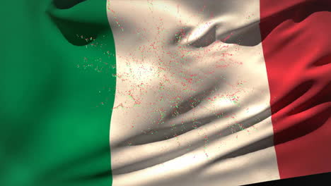 animation of fireworks exploding over flag of italy