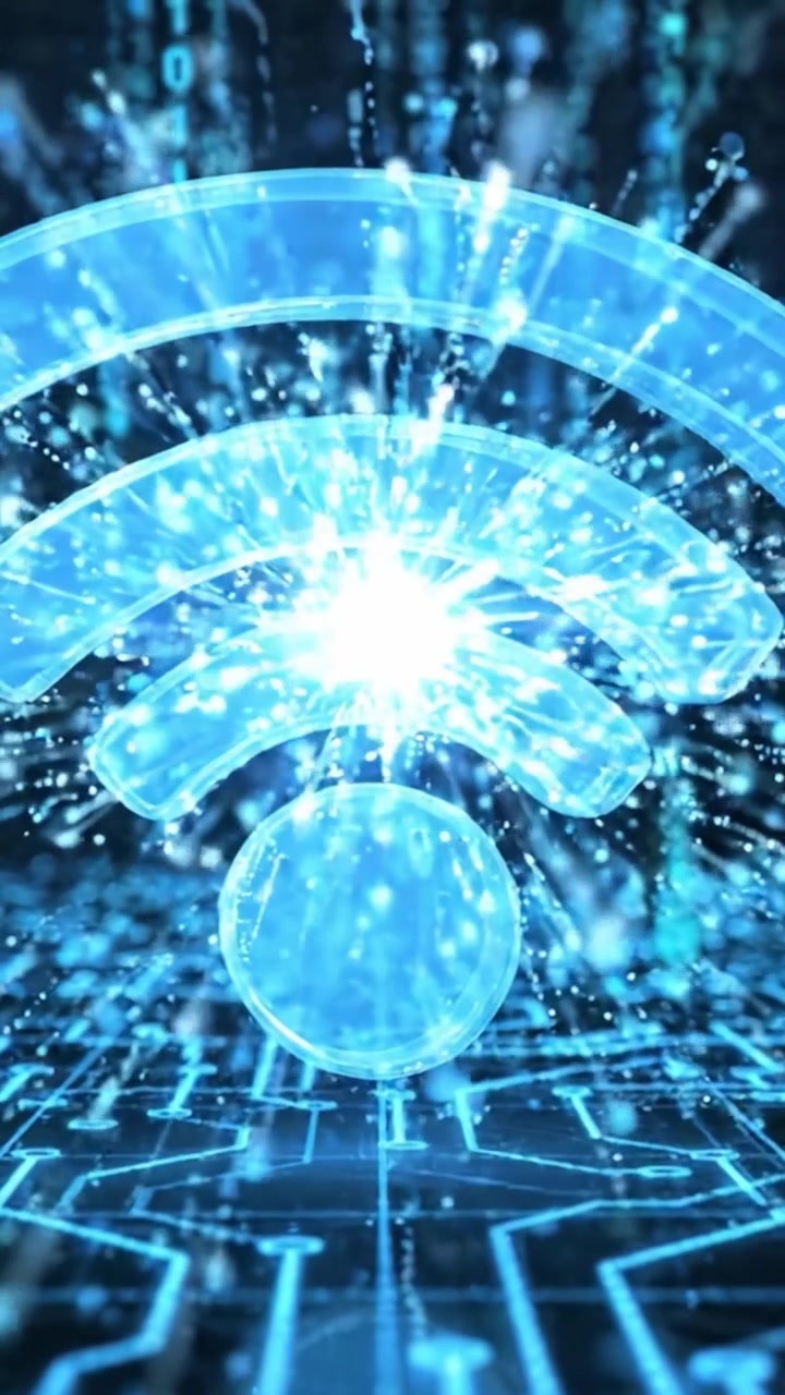 A Stunning Visual Representation of Digital Connectivity, Featuring a Wi-Fi Signal Amidst a Background of Flowing Binary Code and Circuit Patterns.