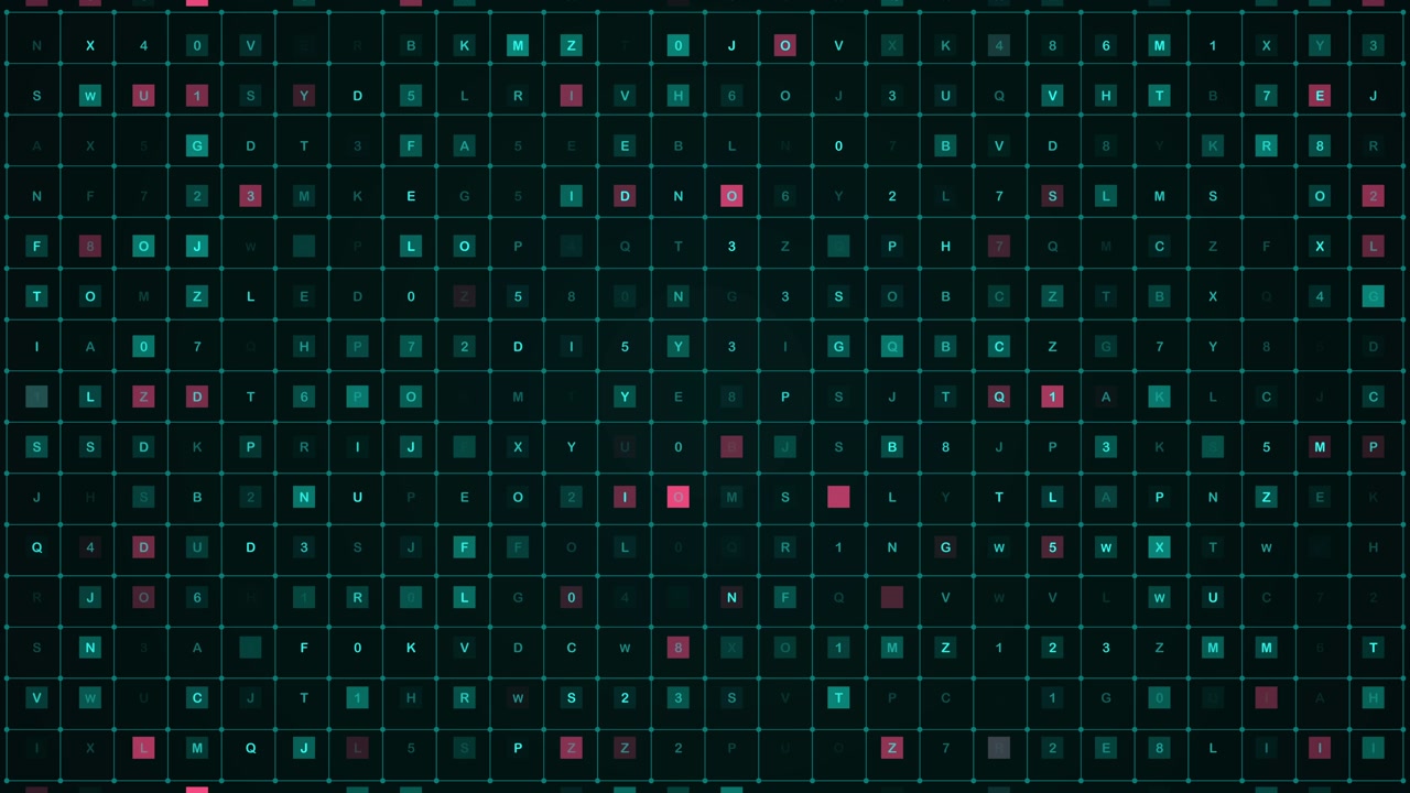 Digital Data Grid with Scrolling Alphanumeric Characters